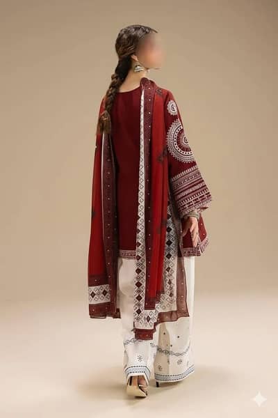 maroon embroidered women suit set