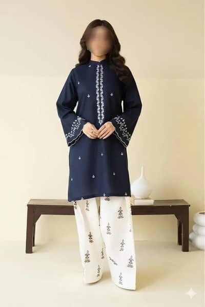 blue embroidered lawn shirt and cotton trouser set