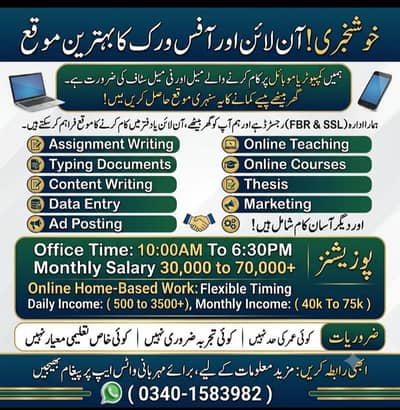 Online Jobs/ Full-Time / Part-Time jobs available / website Work