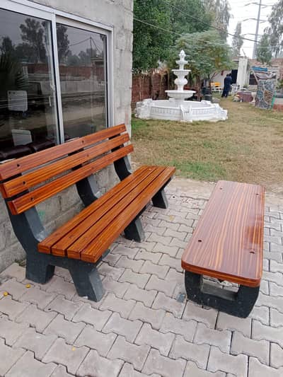 Benches, table and chairs for outdoor