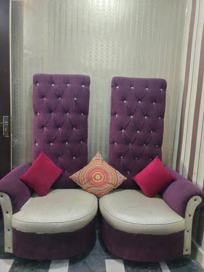 2 single sitter crown style long back sofas
