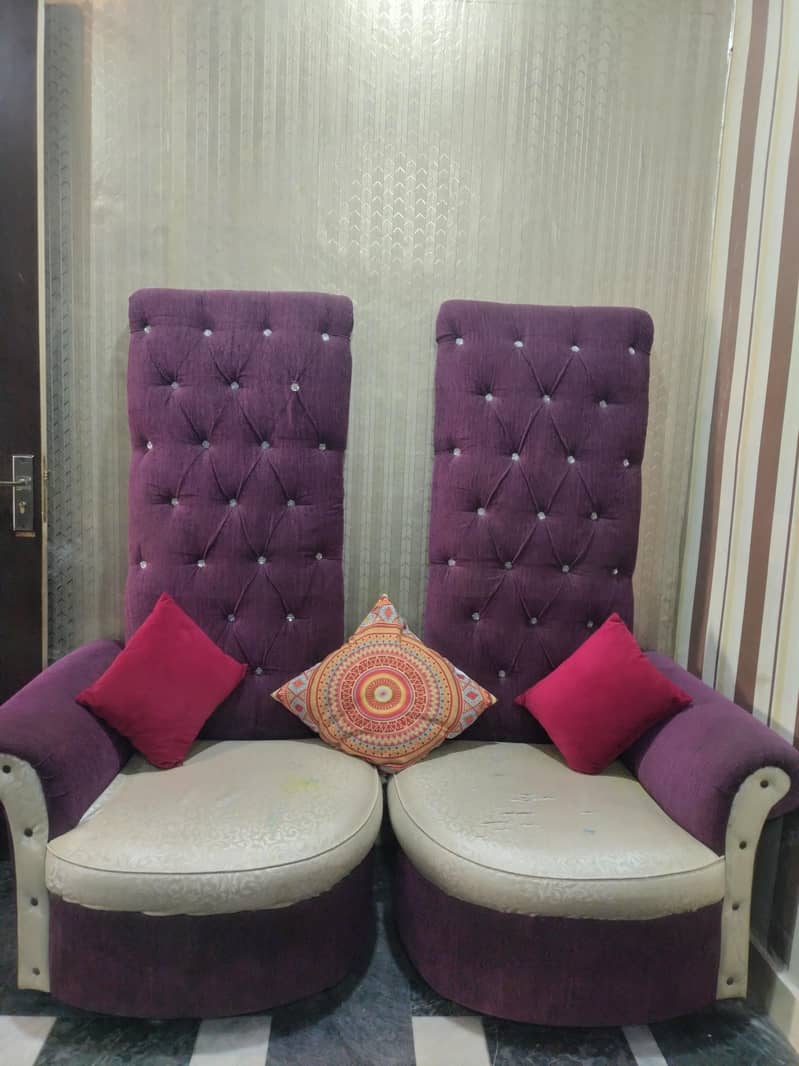 2 single sitter crown style long back sofas 0