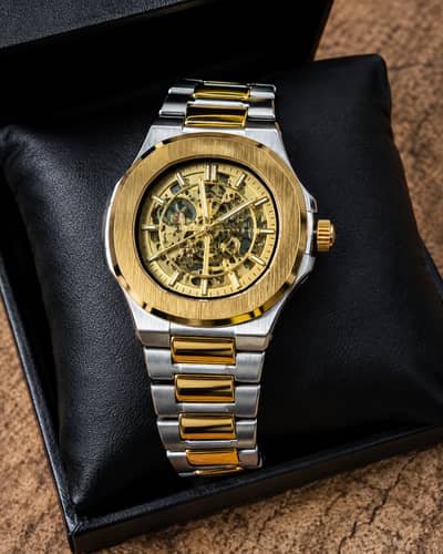 Premium Timas Self-Winding Watch – Gold & Silver Color