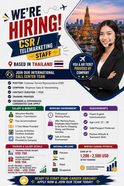 CSR for call center based in Thailand