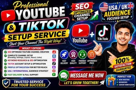 Professional YouTube SEO Channel Setup & TikTok Account Setup Service