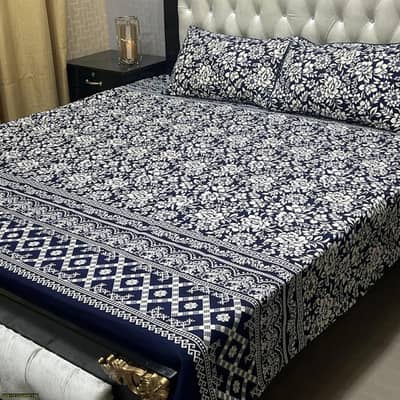 Crystal cotton double bad sheet set blue floral pattern