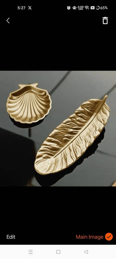 Feather tray and shell dish Home decor trays / trinket jewelry trays