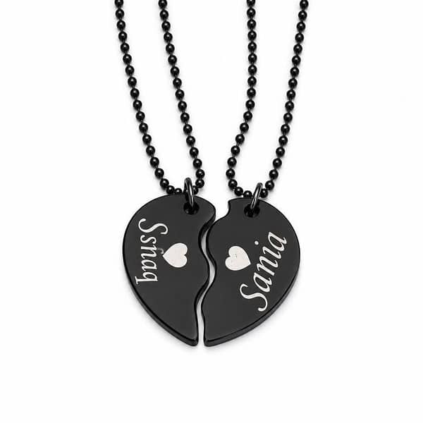 Customized Broken Heart Locket Set with Box in Black – Ideal Gift and Everyday Jewelry