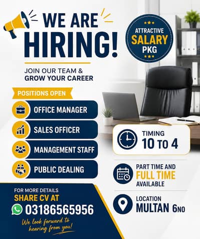 Hiring office management and sales officer