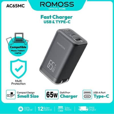 Romoss Brand 65 watt Gan Pro + Charger