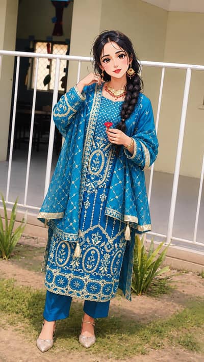 Beautiful Appealing ocean blue colour Heavy embroidery net suit