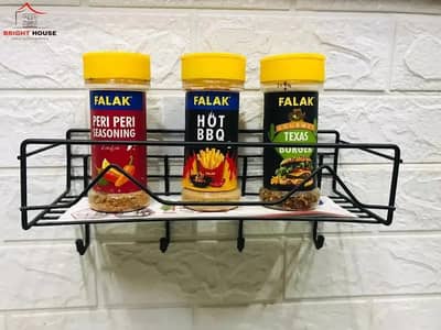 Metal Spice Rack Kitchen Organizer Wall Holder with Hooks (Brand New)