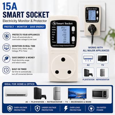 15A Smart Power Socket | Energy Monitor with Voltage Protection