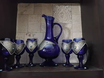Blue Glass Jug Set with 5 Glasses – Fancy Decorative Serving Set