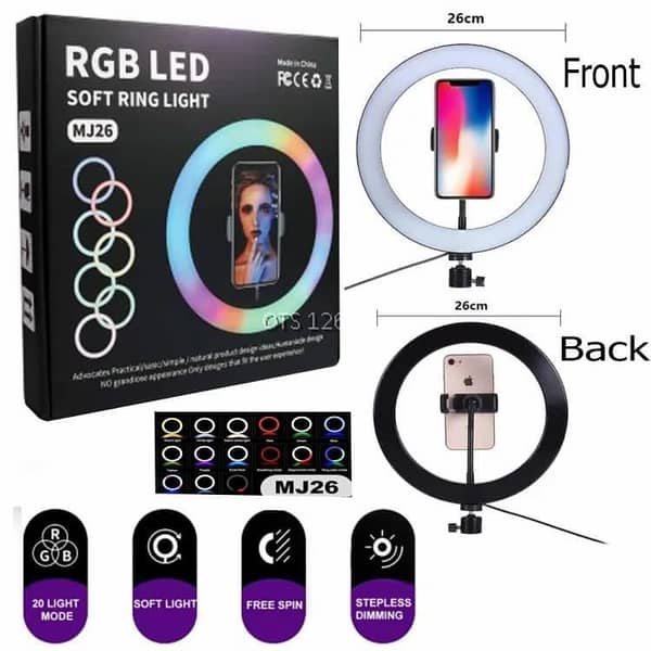 MJ26 10-Inch RGB LED Ring Light with Phone Holder for TikTok, YouTube & Live Streaming