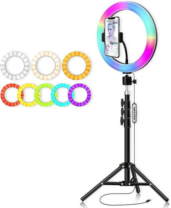 MJ33 13-Inch RGB LED Ring Light with Phone Holder, 33 cm, Dimmable Fill Light for TikTok, YouTube & Live Streaming