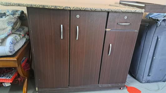 wooden iron stand with cupboards