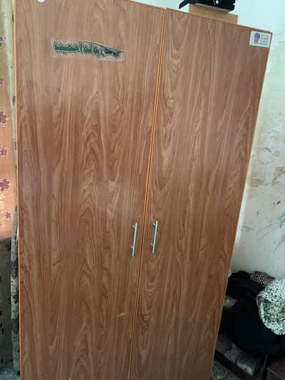 2 Door Wooden Wardrobe / Almari with Wheels – Good condition