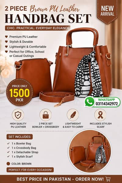 Elegant Brown PU Leather Handbag Set for Women