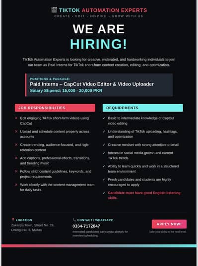 Paid Internship- Video Editing & Content Uploader