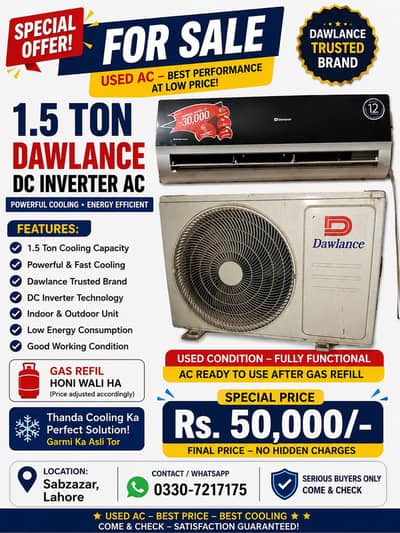 Dawlance Inverter evercone used ac 1.5 ton for sale