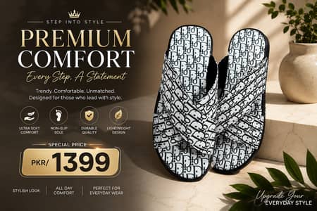 Men's Premium Monogram Open-Toe Casual Slides with Metallic Stud Trim