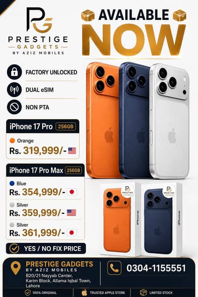 iPhone 17 Pro & 17 Pro Max 256GB Orange Silver Blue