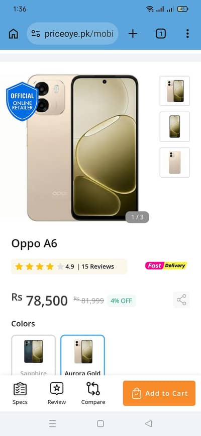 OPPO A6 | 8GB RAM + 256GB | PTA Approved | Only 2 Months Used