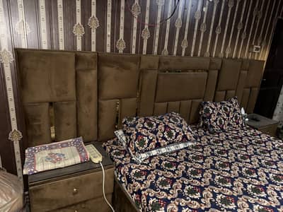 Velvet Bed with Side Tables