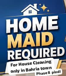 Urgent Maid required for Cleaning home Bahria