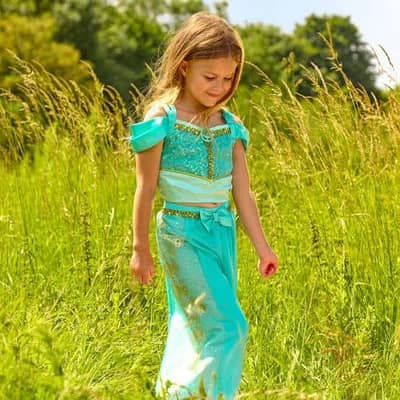 Kids Princess Jasmine Arabian Costume | Turquoise Blue Party Dress