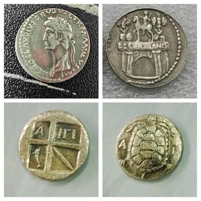 INDO GREEK SET OF (2) ANTIQUE COINS, ROMAN OLD COINS, GREEK REAR COINS