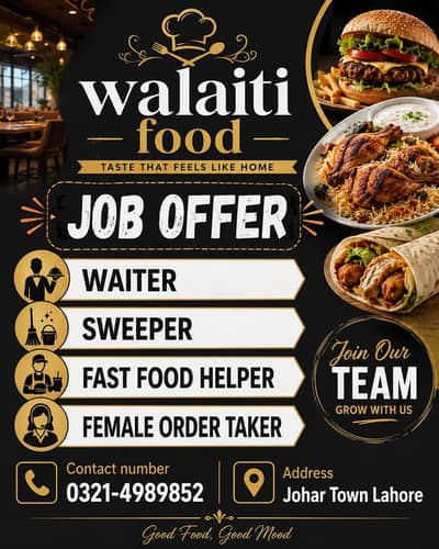 Female Order Taker, BBQ & Pratha Helper & Waiter Required
