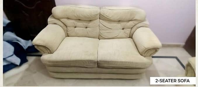 Beige velvet Fabric 7-Seater Sofa (Molty foam inside) with table