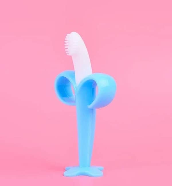 Baby Silicone Training Toothbrush, BPA Free Banana Shape Teether for Toddlers