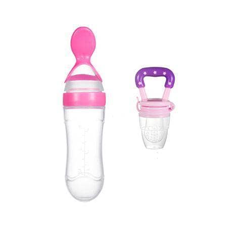 2 in 1 Baby Food Feeder: Soft Bite Nipple Pacifier with Silicone Spoon