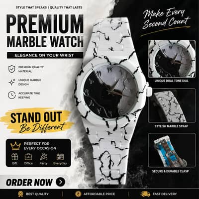 Men's Carbon Fiber Marble Watch 45mm White