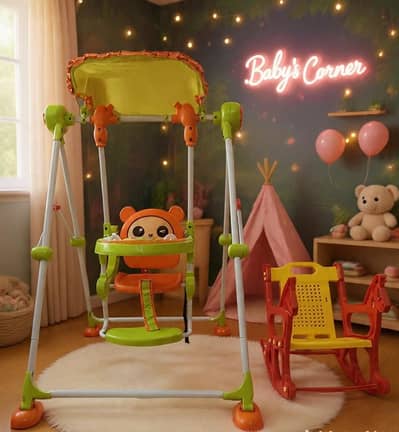 Baby Swing Jhoolha with Canopy+Rocking Baby Plastic Chair