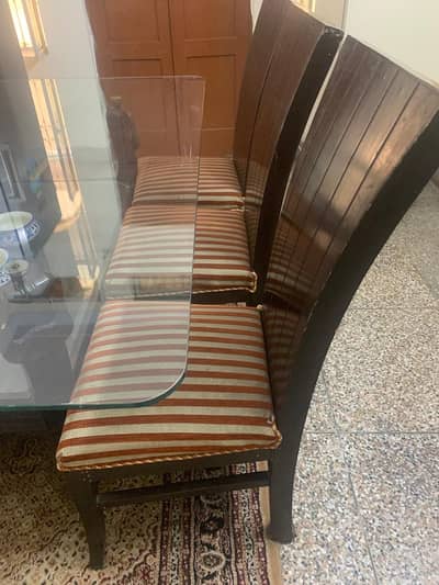 6 Seater wooden Dinning Table with Glass top & 6 Chairs for sale