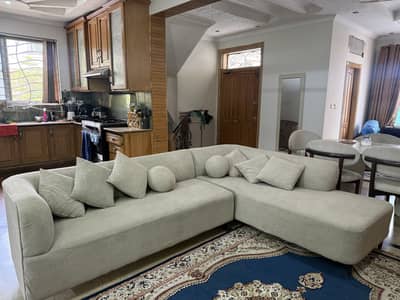 L-Shaped Greige Sofa - with extra stool