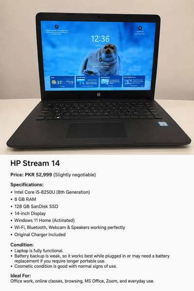HP Laptop 14-bp1xx|Core i5 8th Gen|8GB RAM| 128GB SSD|Windows 11