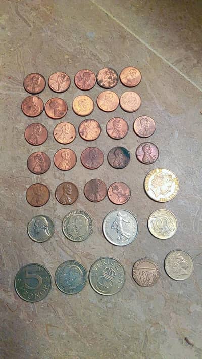 Foreign Coin Lot: US, Swedish, and European Currency