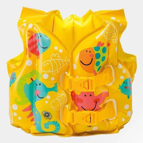 Swimming Jacket Inflatable Pool Tropical Buddies Swim Ves for Kids Yellow Age 3 - 5