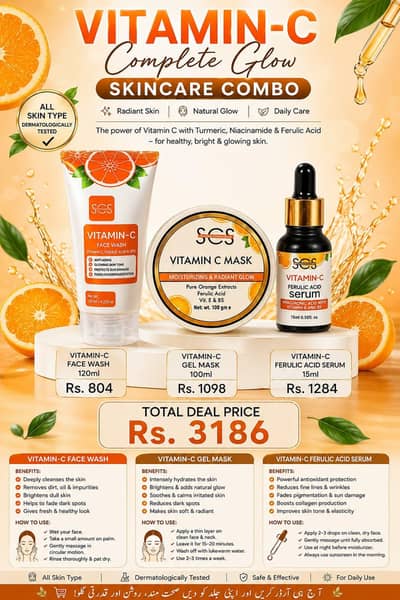 Scs vitamin C skin care combo | serum+face wash+ gel mask | 3186 cod