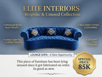 Lounge Sofa | Royal Blue Velvet Lounge Sofa | L Shape Sofa