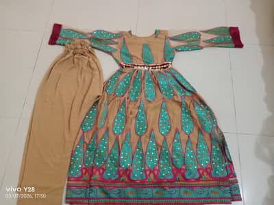 three piece frock colour light brown 