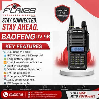 Baofeng UV-9R PLUS Water & Dust Proof, Long range walkie Talkies