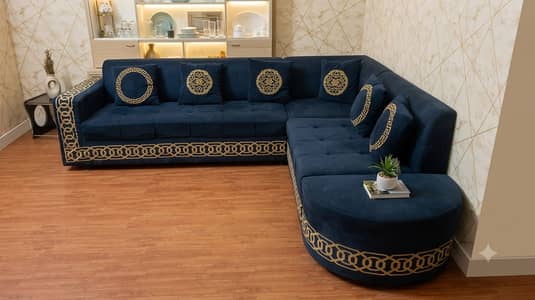 7 Seater L-Shape Sofa Set with Cushions