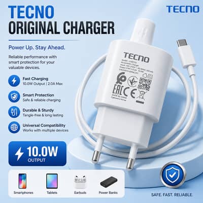 Original TECNO 10W Charger with Type-C Cable