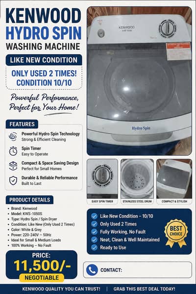 Kenwood Hydro Spin Washing Machine – Like New Condition